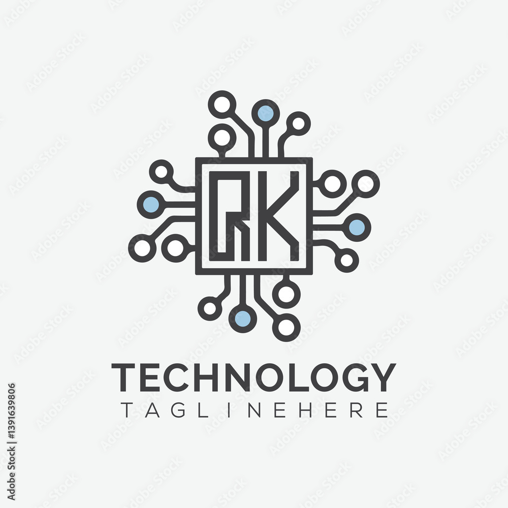 Fototapete initial monogram for technology logo with squire style design