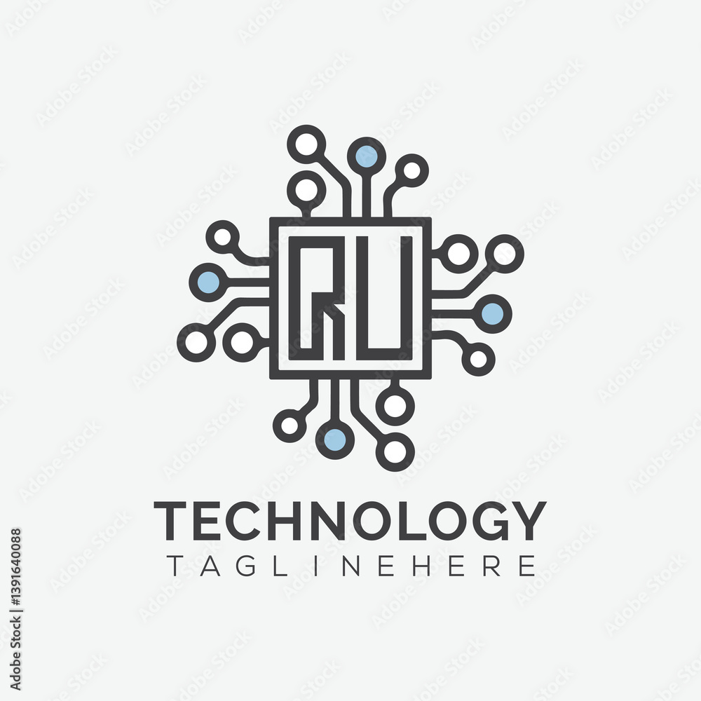 Fototapete initial monogram for technology logo with squire style design