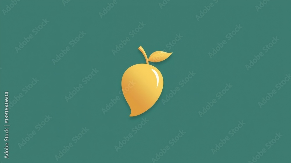 Poster simple illustration yellow apple teal background apple center only object has round shape pointed to