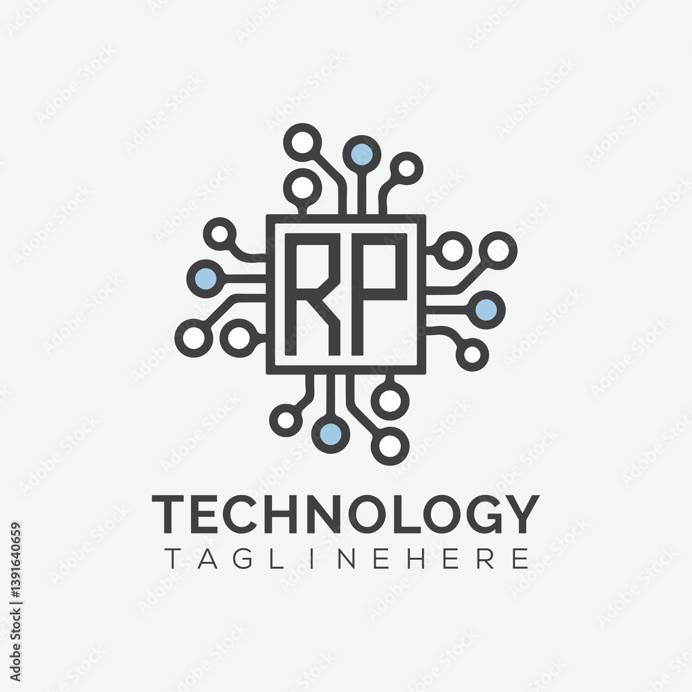 Fototapete initial monogram for technology logo with squire style design