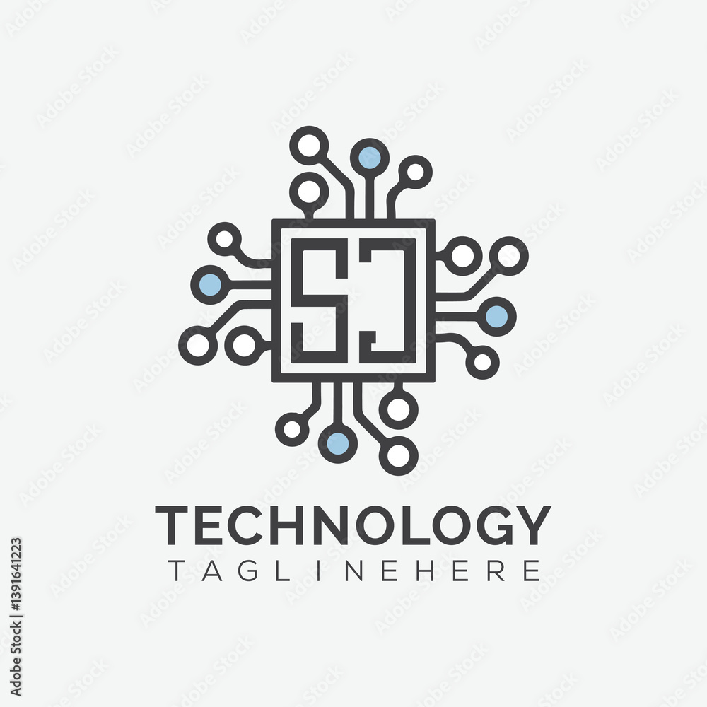 Fototapete initial monogram for technology logo with squire style design