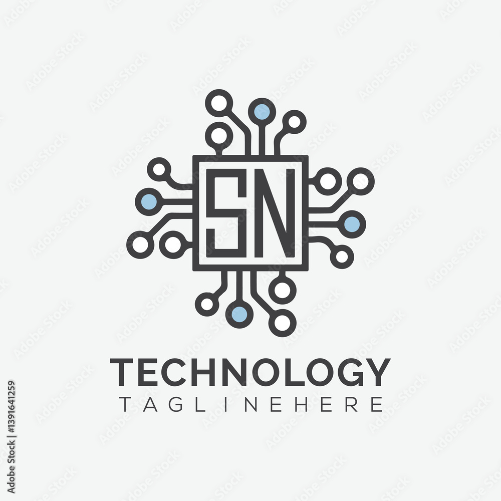 Fototapete initial monogram for technology logo with squire style design
