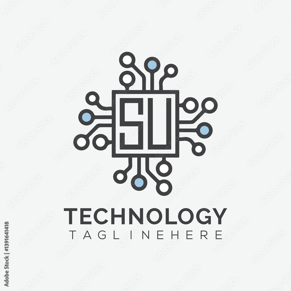 Fototapete initial monogram for technology logo with squire style design