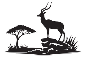 African Impala Silhouette Standing Vector Scene Landscape