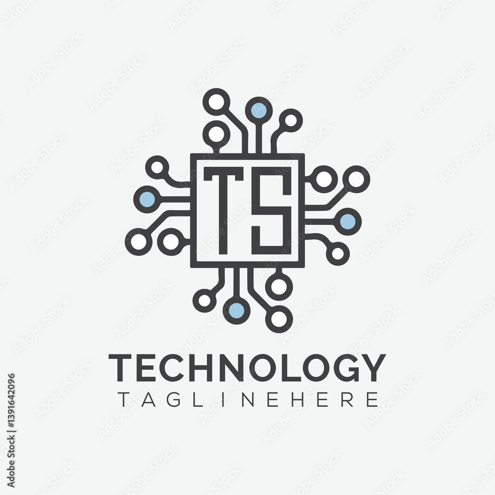 Fototapete initial monogram for technology logo with squire style design