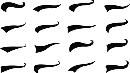 swooshes tails icon et. Retro swooshes and swoop icons. Swooshes text tail for baseball design. Sport logo typography elements. sporty plume swirl logo, isolated on transparent background.