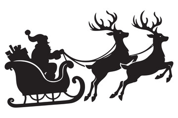Classic Santa Claus Sleigh Silhouette with Reindeer Christmas Illustration