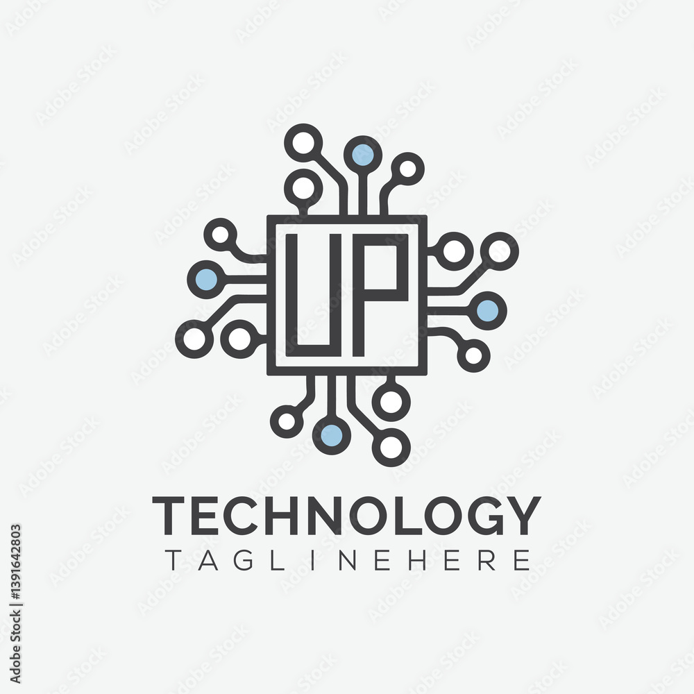 Fototapete initial monogram for technology logo with squire style design