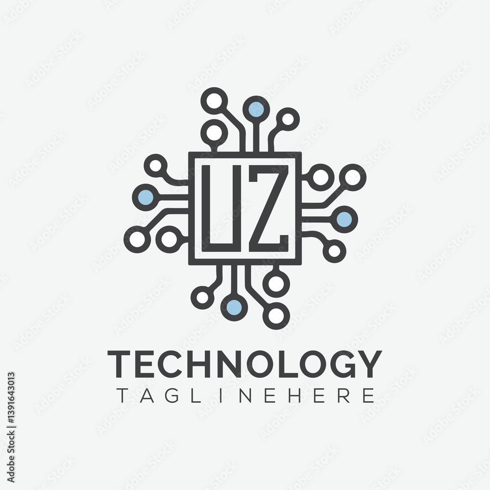 Fototapete initial monogram for technology logo with squire style design