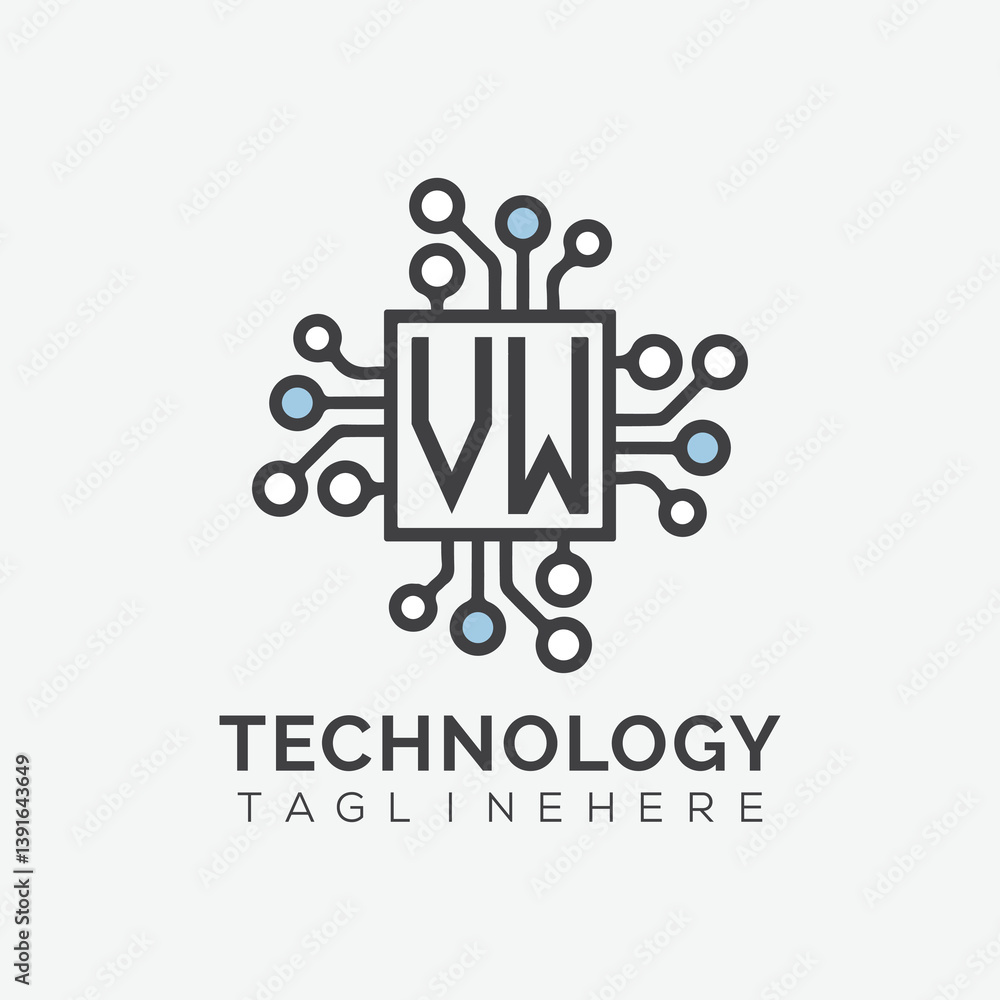 Fototapete initial monogram for technology logo with squire style design