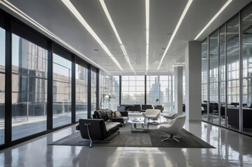 Contemporary Living Room Displaying Modern Furniture And Large Windows