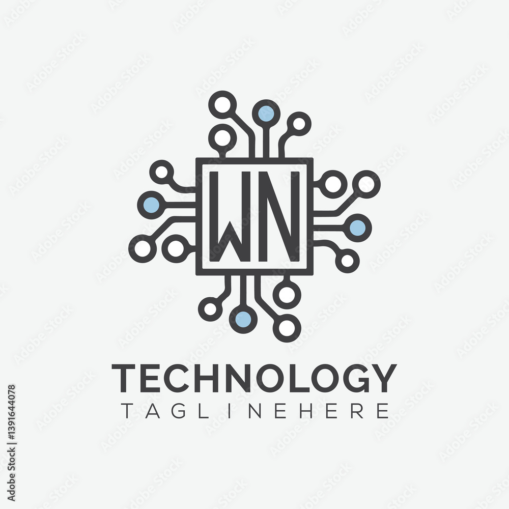 Fototapete initial monogram for technology logo with squire style design