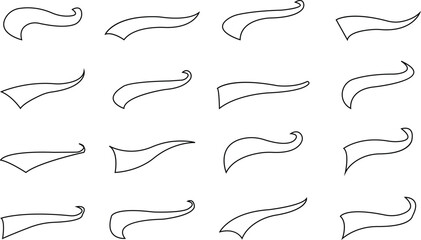 swooshes tails icon et. Retro swooshes and swoop icons. Swooshes text tail for baseball design. Sport logo typography elements. sporty plume swirl logo, isolated on transparent background.