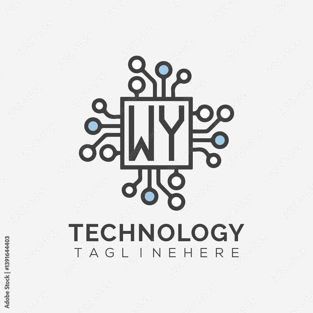 Fototapete initial monogram for technology logo with squire style design