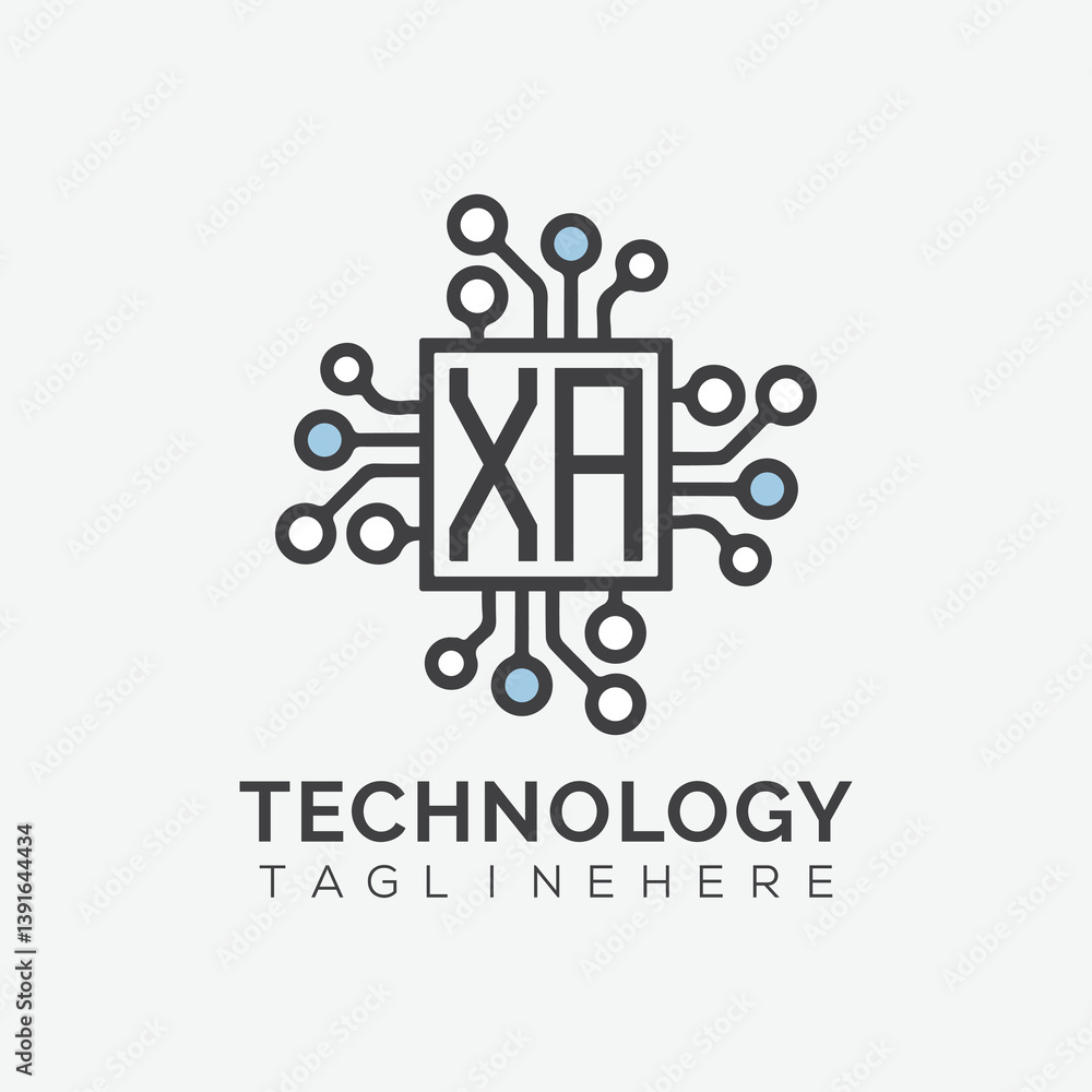 Fototapete initial monogram for technology logo with squire style design