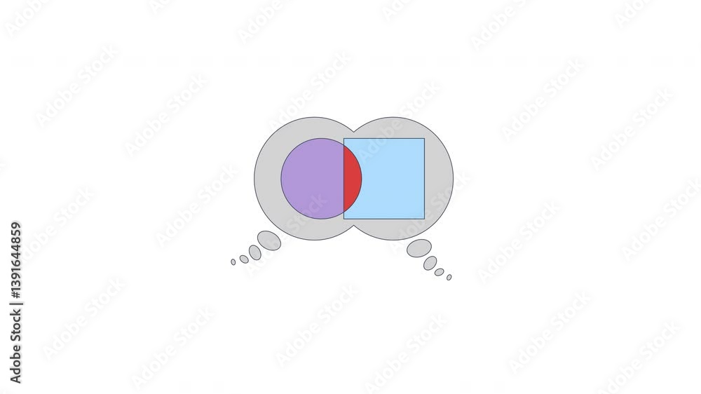 Poster overlapping thought bubbles with contrasting shapes 2d cartoon object animation. different perspecti