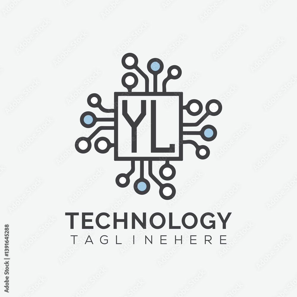 Fototapete initial monogram for technology logo with squire style design