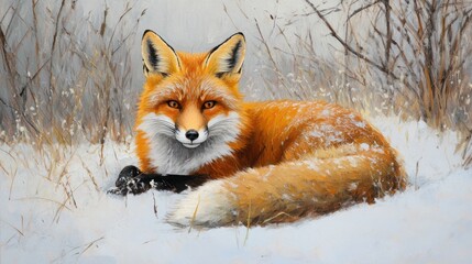 Red Fox in Winter Snow, Artistic Depiction