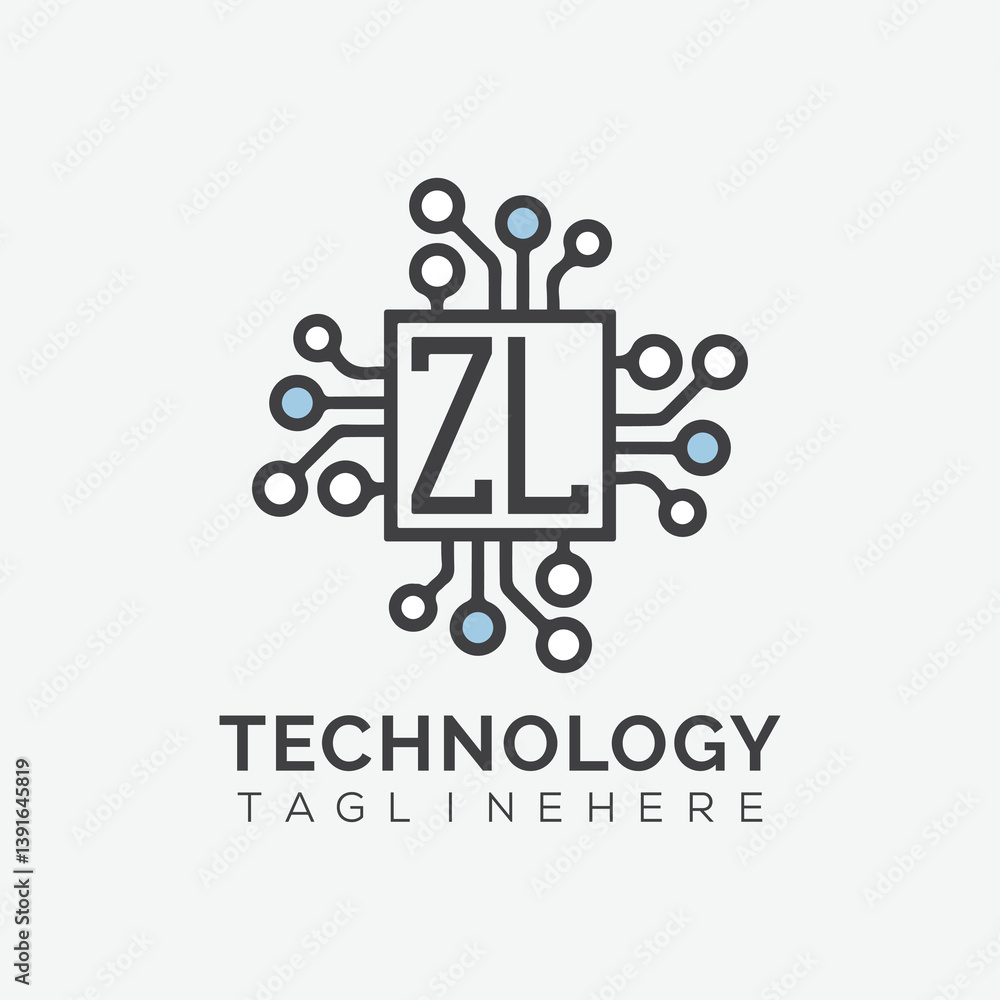 Fototapete initial monogram for technology logo with squire style design