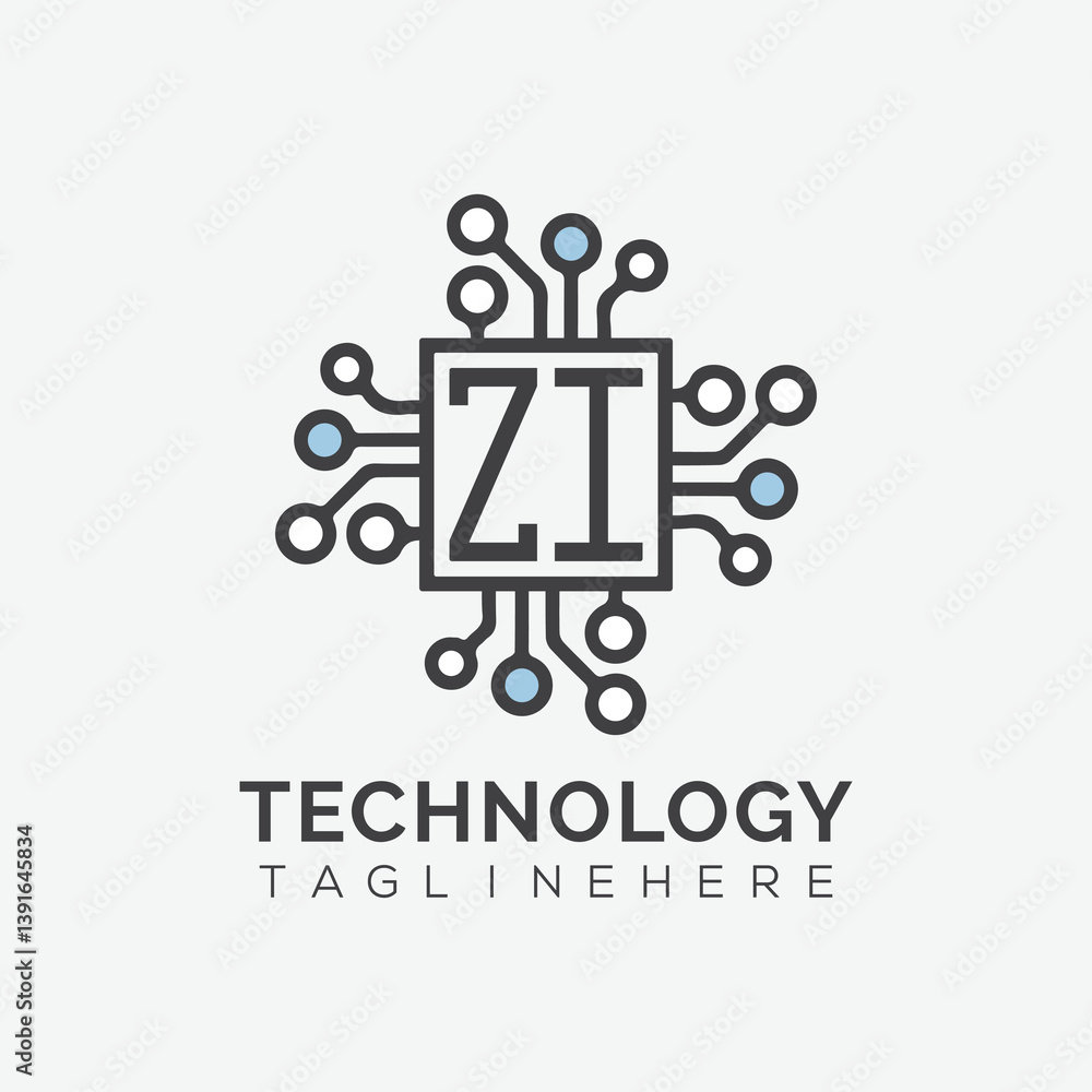 Fototapete initial monogram for technology logo with squire style design