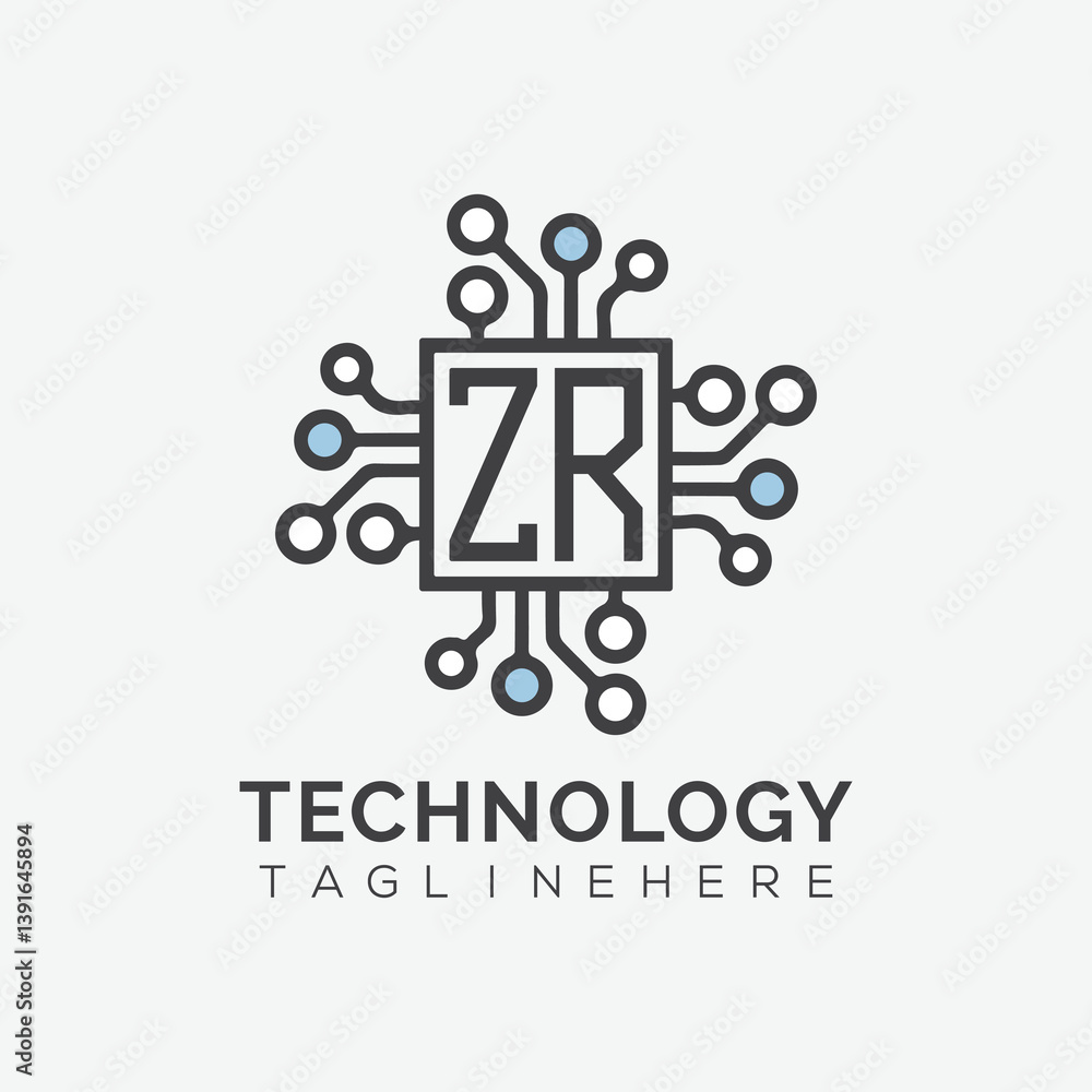Fototapete initial monogram for technology logo with squire style design