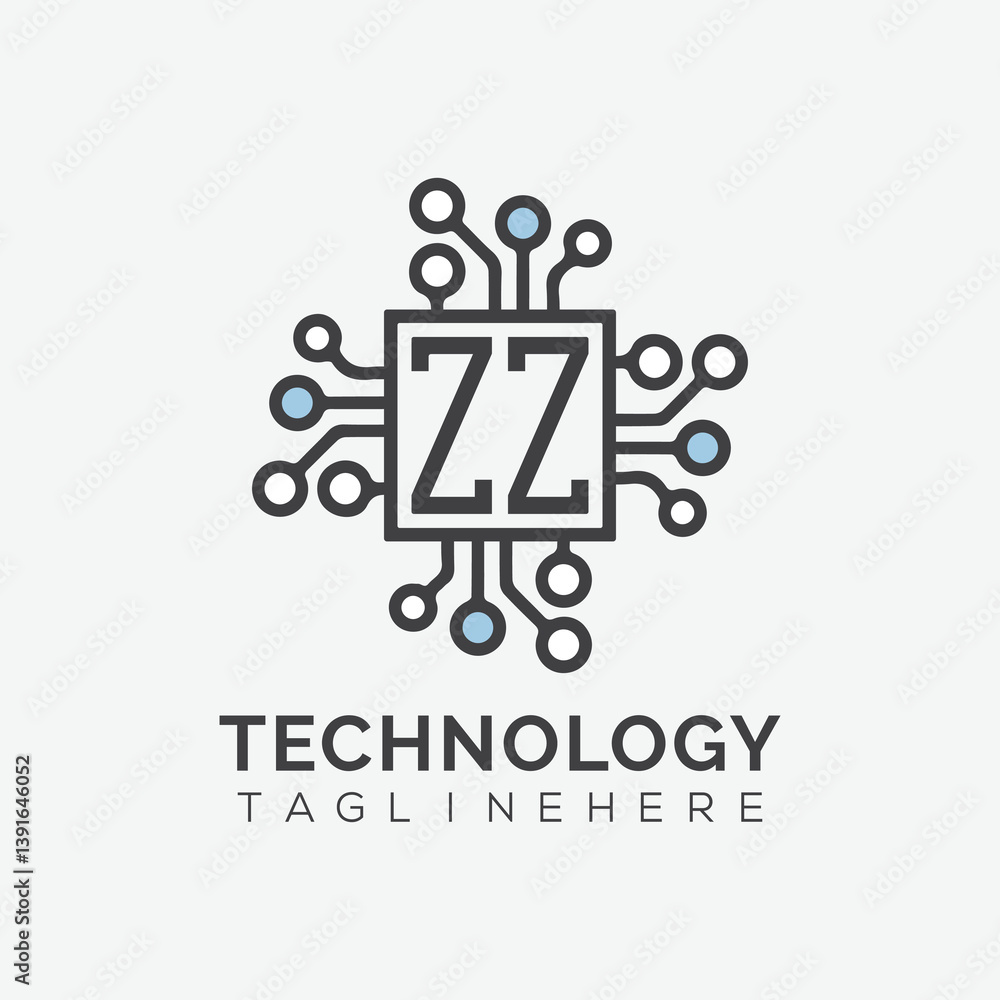 Fototapete initial monogram for technology logo with squire style design