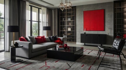 Naklejka premium A modern living room decorated with elegant furniture and art