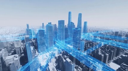Digital city model, aerial view, city network, background, illustration, stock photo