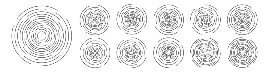 Set of different concentric ripple circles vector element. Radial signal, sonar wave, soundwave icons