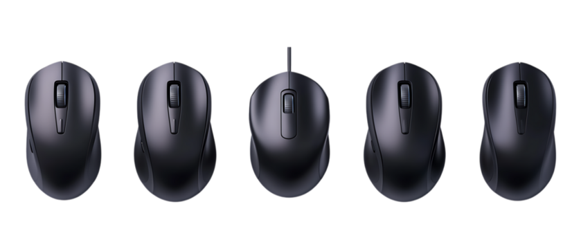 Pack of Computer Mouse set of Five Different Poses set Against Transparent Background for Tech Branding, UI Mockups, or Digital Product Design Projects