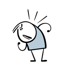 Aggressive stickman clenched his fists and bent over the victim. Vector illustration of an angry man in anger and rage. Cartoon people isolated on a white background.