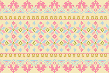 Geometric ethnic patterns.Fabric pattern traditional ethnic motif ikat geometric cross stitch.Ikat Embroidery oriental pixel pattern color background. Abstract,vector.Texture,scarf,motifs,wallpaper.