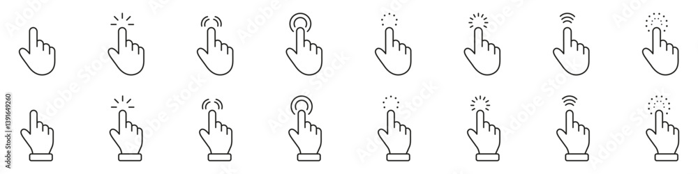 Poster touch gesture line icon set. digital interaction outline symbol collection. editable stroke. isolate