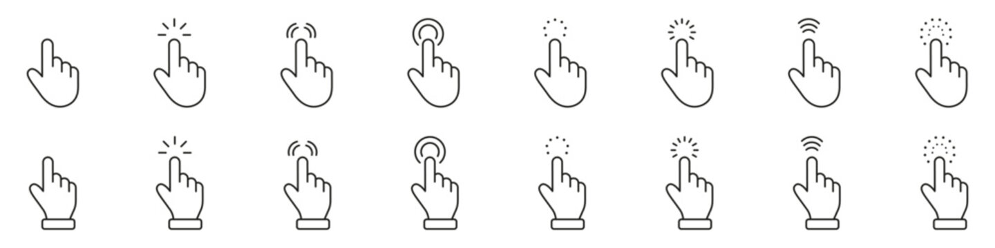 Touch gesture line icon set. Digital interaction outline symbol collection. Editable stroke. Isolated vector illustration