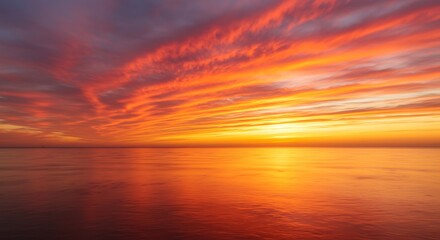 Fototapeta premium Sunset on red yellow sky back soft evening cloud over sea