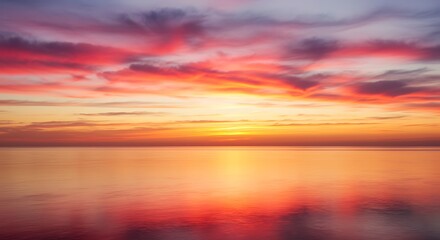 Obraz premium Sunset on red yellow sky back soft evening cloud over sea