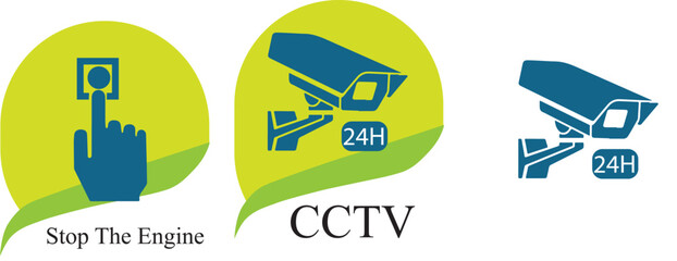 CCTV and Stop The Engine sign 