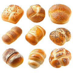 Assorted Bread Rolls on transparent background