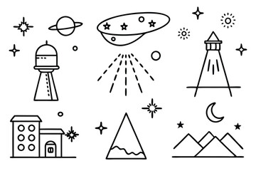 Light Pollution Line Art Illustration Detailed Sketch for Educational Purpose