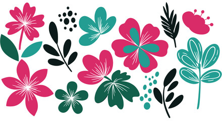 Modern vector floral set with stylized foliage