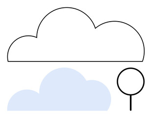 Simple cloud design with bold outline, light blue-filled cloud shape, and minimal tree figure. Ideal for weather, environment, nature, growth, cloud computing simplicity outdoor concepts. Flat