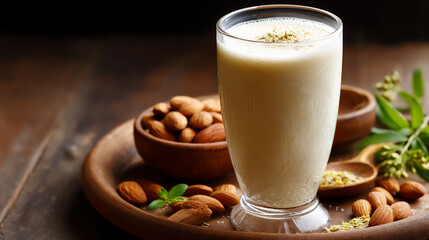  sweet badam milk, p: a glass of warm and sweet badam milk,