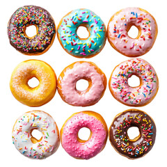 Frosted Donut Variety on transparent background