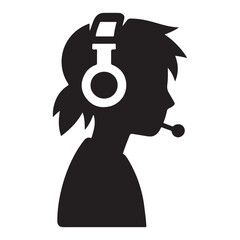 Girl Gamer with Headset Silhouette Illustration for Online Streaming Design