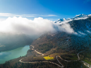 Aerial View of Lake Plastiras and Forested Hills in Greece