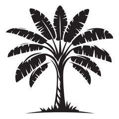 Banana Tree Vector Illustration with Large Leaves Silhouette for Tropical Designs