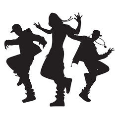 Hip hop dancers performing street dance silhouettes energetic breakdance crew