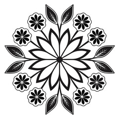 Elegant Black and White Floral Mandala Design Element Art