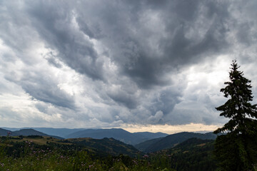 clouds over the mountains before rain
