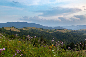 panorama of mountains at sunset
